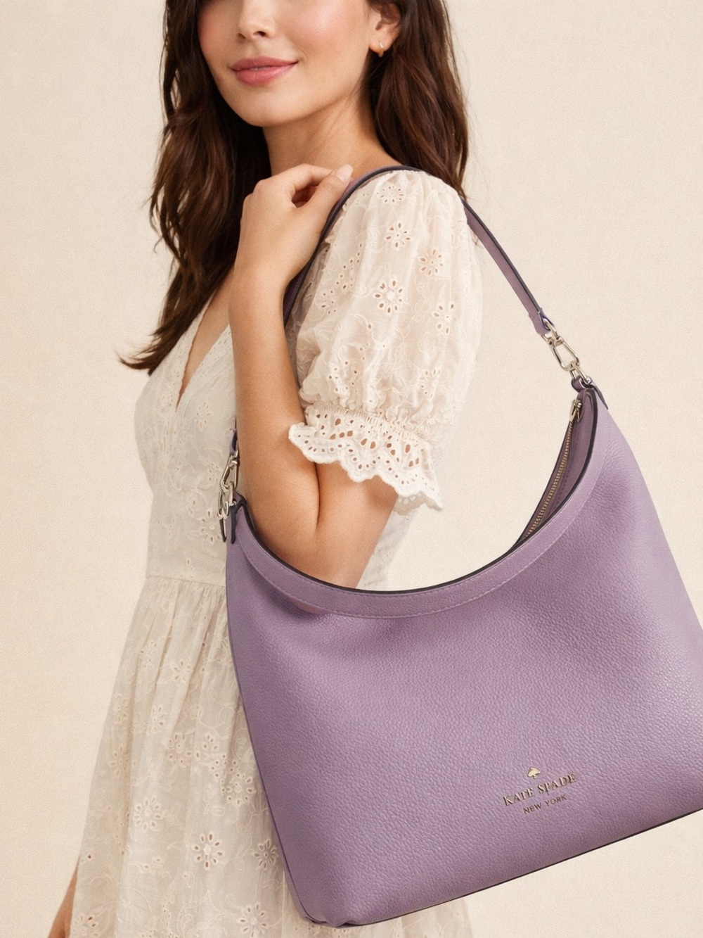 Kate Spade New York Pebbled Leather Hobo Shoulder Bag in Lilac Lavender BohoChic - Picture 13 of 13